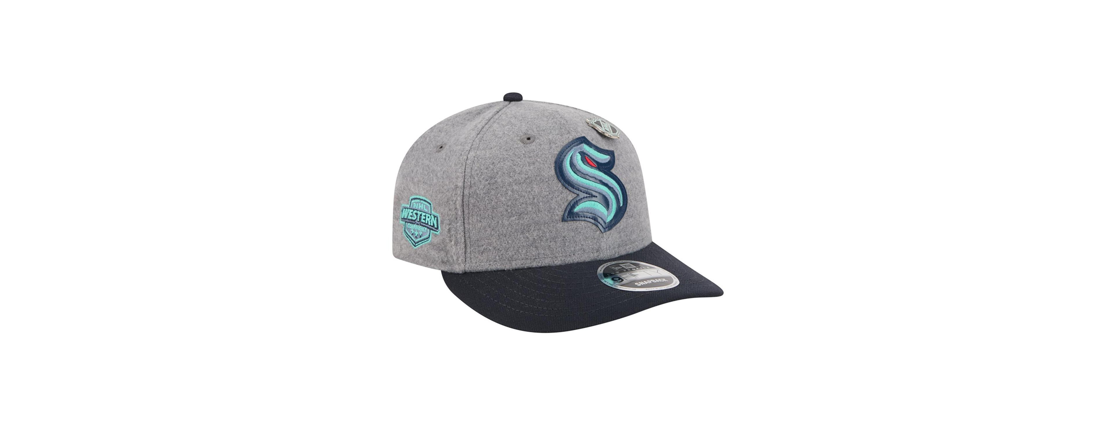 New Era Men's Gray/Deep Sea Blue Seattle Kraken Wool Pin Low Profile 9FIFTY Snapback Hat