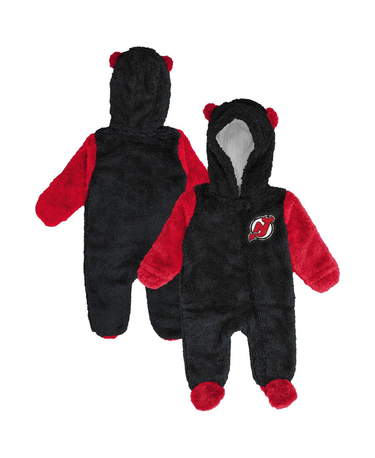 Outerstuff Baby Boys And Girls Black New Jersey Devils Stay Napping Fleece Bunting Full-zip Hooded Sleeper In Black
