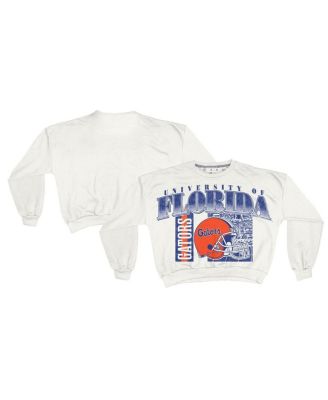 Pressbox - Women's White Florida Gators Oversized Janice Retro Waist-Length Sweatshirt