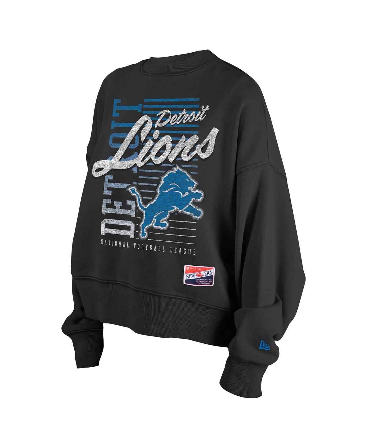 New Era Women's Black Detroit Lions Oversized Throwback Mineral Wash Crew Neck Sweatshirt In Black