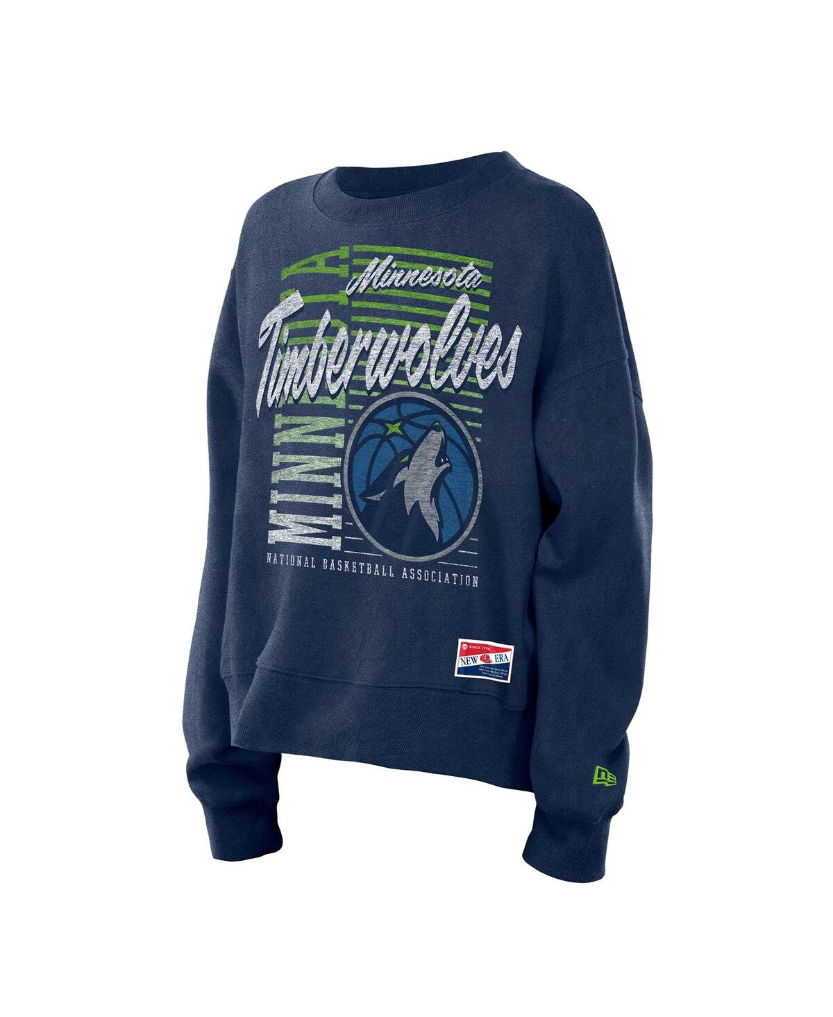 New Era Women's Navy Minnesota Timberwolves Boxy Throwback Mineral Wash Sweatshirt In Blue