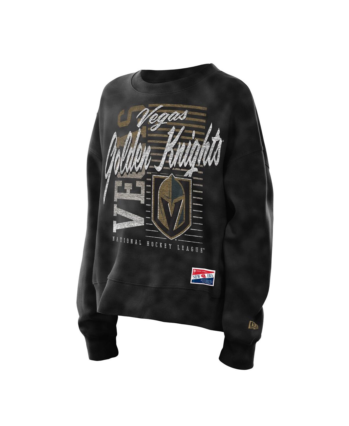 New Era Women's Black Vegas Golden Knights Oversized Throwback Mineral Wash Sweatshirt In Black