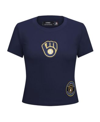 Women's Navy Milwaukee Brewers Game Day Classics Baby Doll Cropped T-Shirt