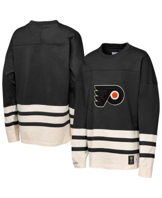 Mitchell & Ness - Big Boys and Girls Black Philadelphia Flyers Chainstitch Heavyweight Long Sleeve Sweatshirt