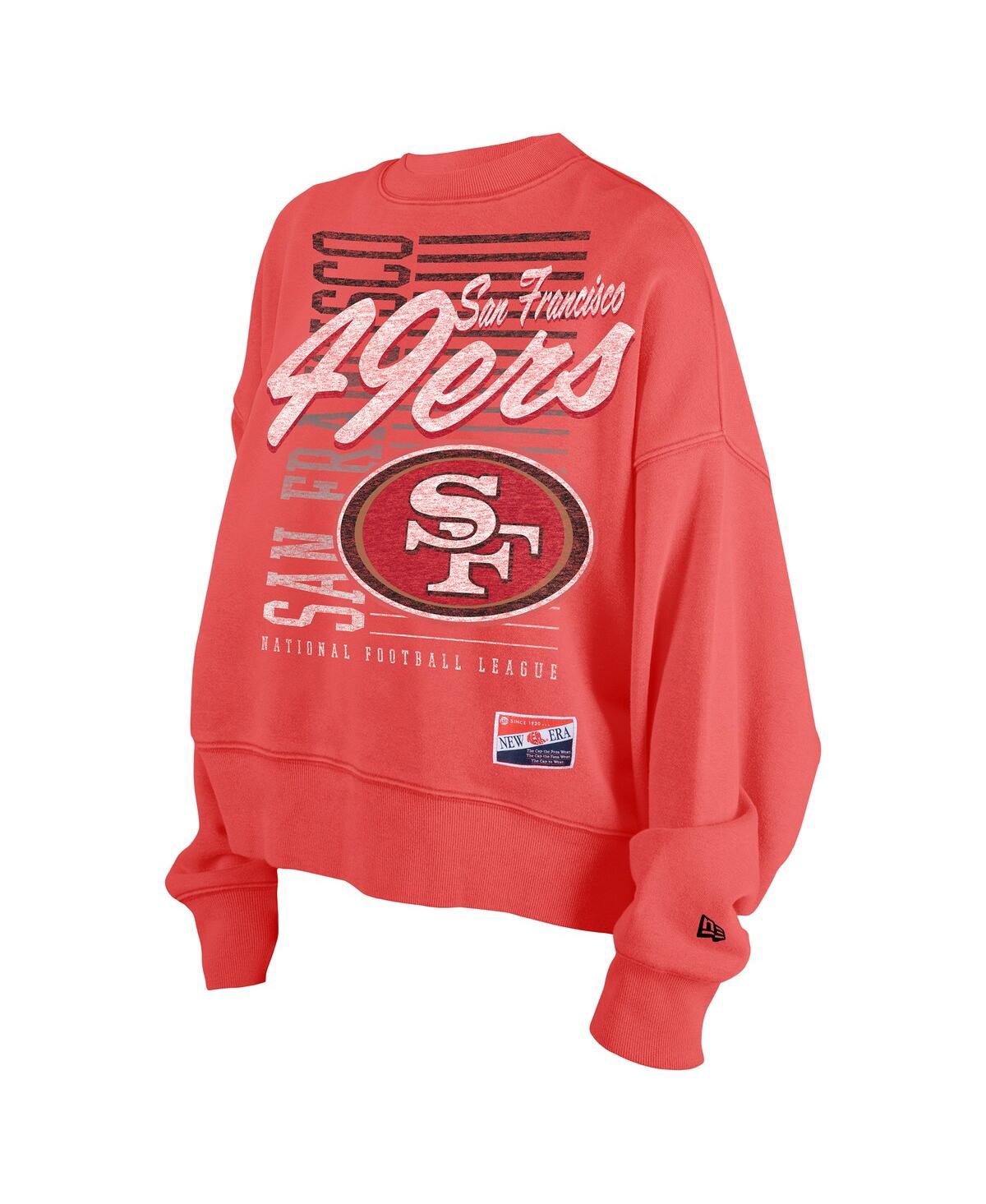 New Era Women's Scarlet San Francisco 49ers Oversized Throwback Mineral Wash Crew Neck Sweatshirt In Red