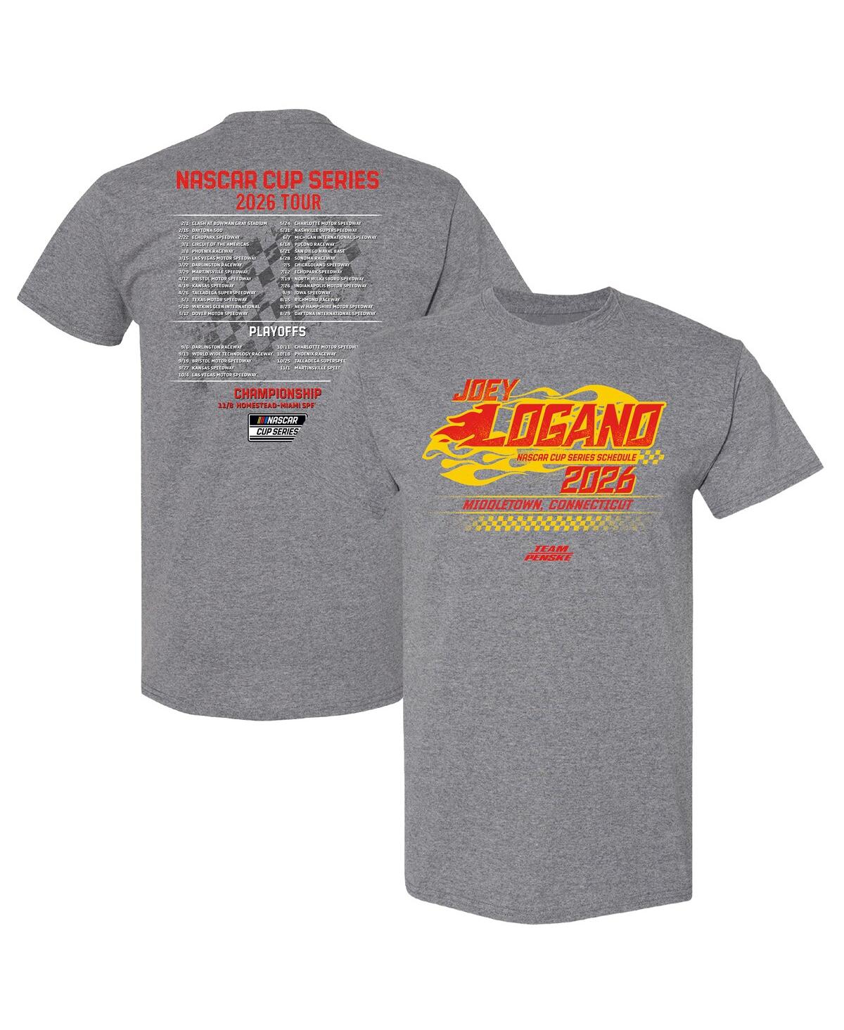 Team Penske Men's Heather Charcoal Joey Logano 2026 Nascar Schedule T-Shirt