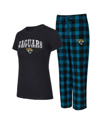 Concepts Sport - Women's Black/Teal Jacksonville Jaguars Avondale T-Shirt and Pants Flannel PJ Set
