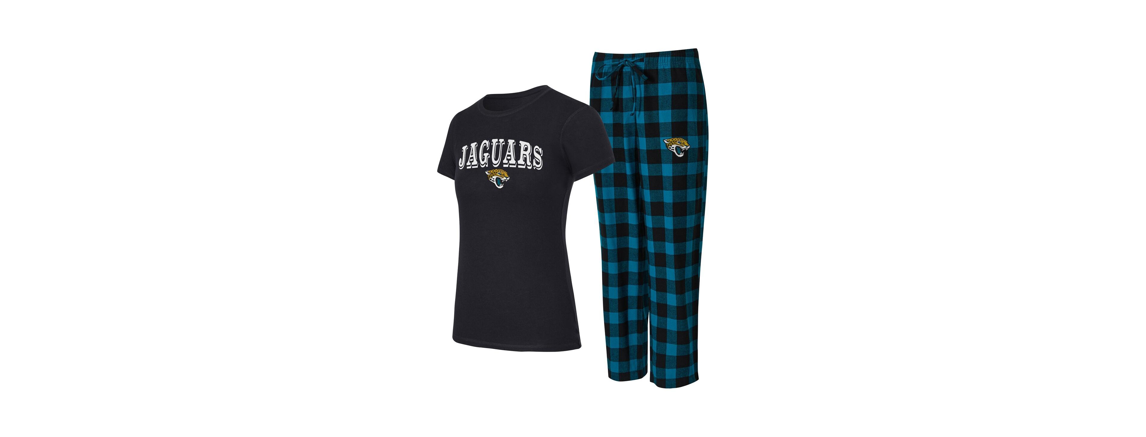 Concepts Sport Women's 2-Piece Black/Teal Jacksonville Jaguars Avondale T-Shirt and Pants Flannel Pj Set