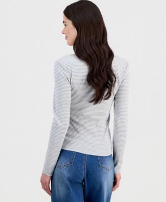 Juniors' Scoop-Neck Long-Line Henley Top