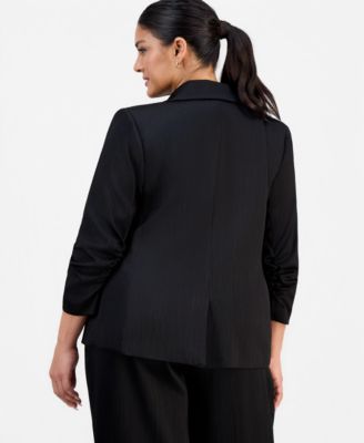 Plus Size Crinkle-Satin Faux-Double-Breasted Blazer