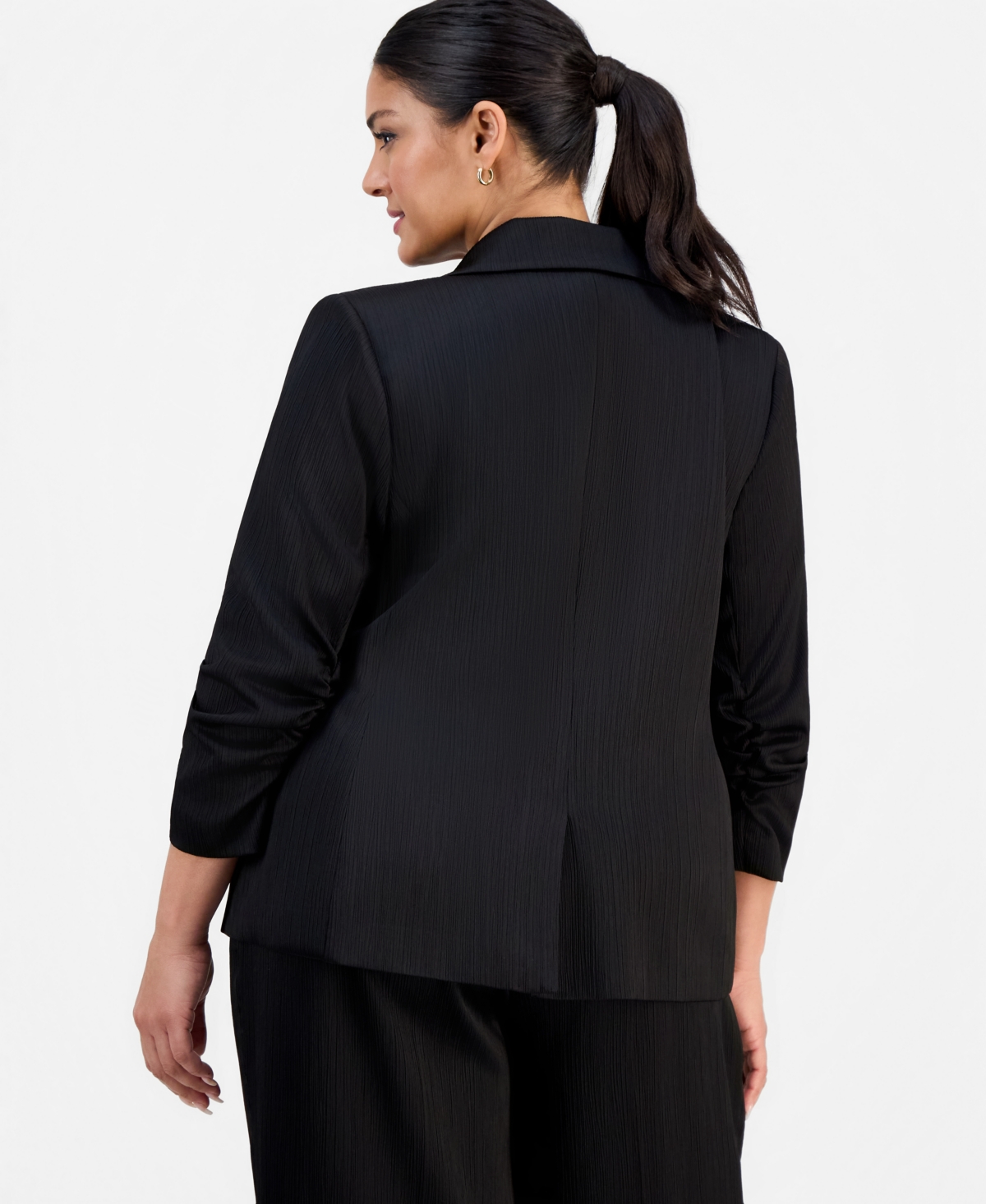 Tahari Asl Plus Size Crinkle-satin Faux-double-breasted Blazer In Black
