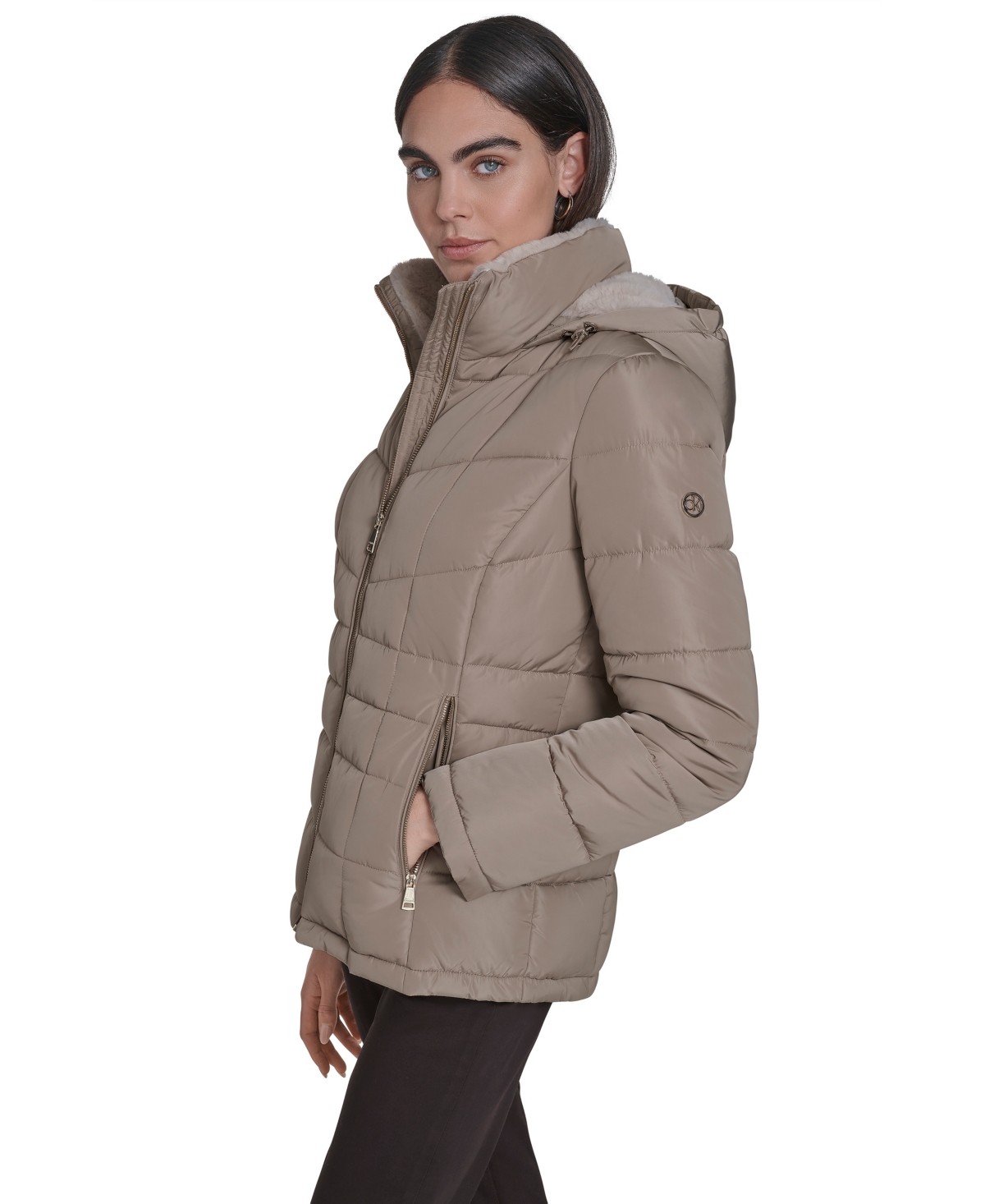 Calvin Klein Women's Stand Collar Lined Puffer Jacket In Brown