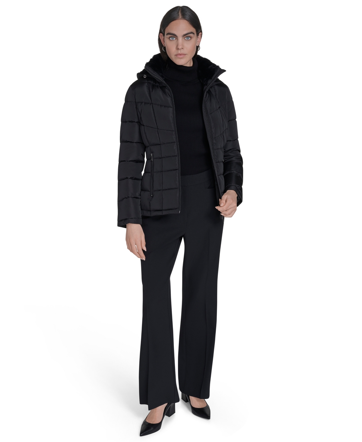 Calvin Klein Women's Stand Collar Lined Puffer Jacket In Black