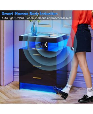 Nightstand with Drawers, Wireless Charging & Auto LED Lights