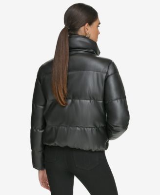 Women's Short Faux-Leather Puffer Jacket