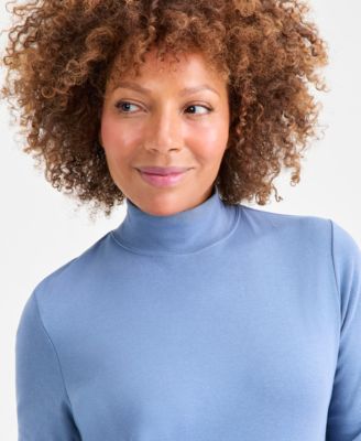Women's Cotton Mock-Neck Long-Sleeve Tee, Created for Macy's
