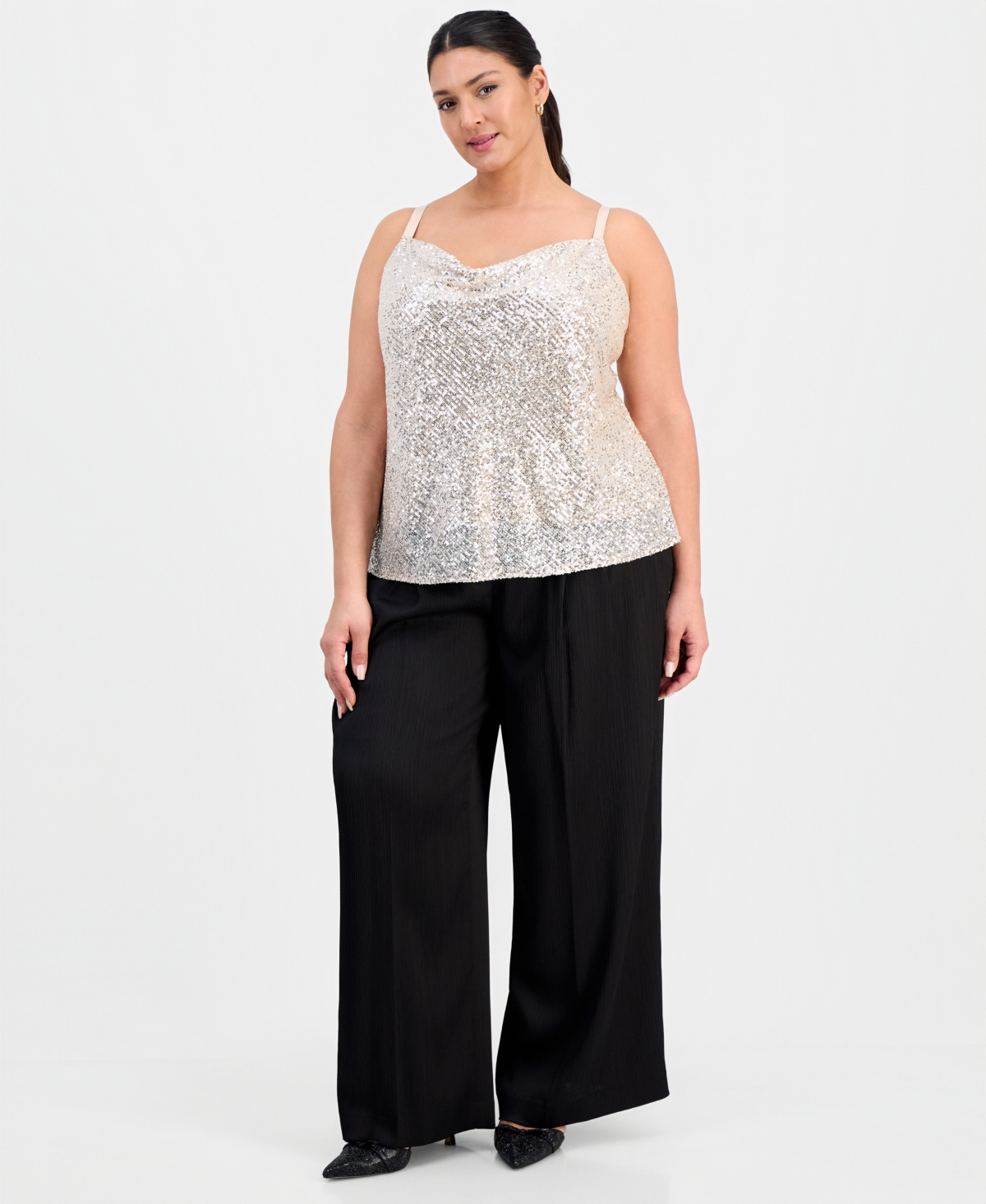 Tahari Asl Plus Sequinned Cowlneck Camisole