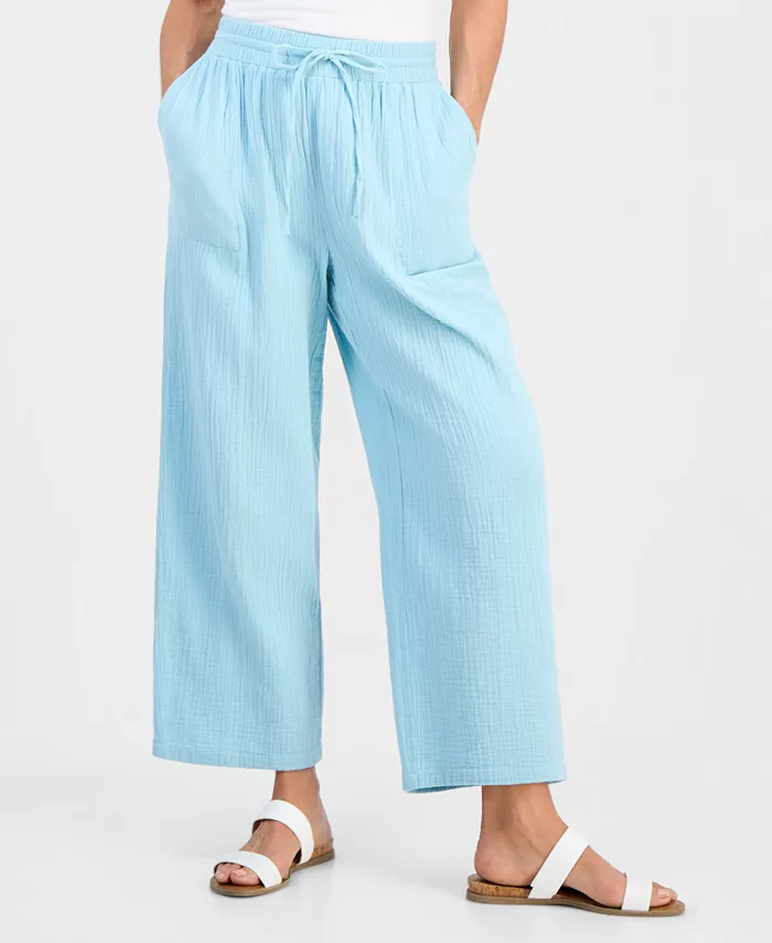 Petite Gauze Wide-Leg Pull-On Pants - thumbnail 4