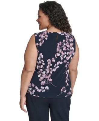 Women's Plus Size Printed Sleeveless Scoop Neck Top