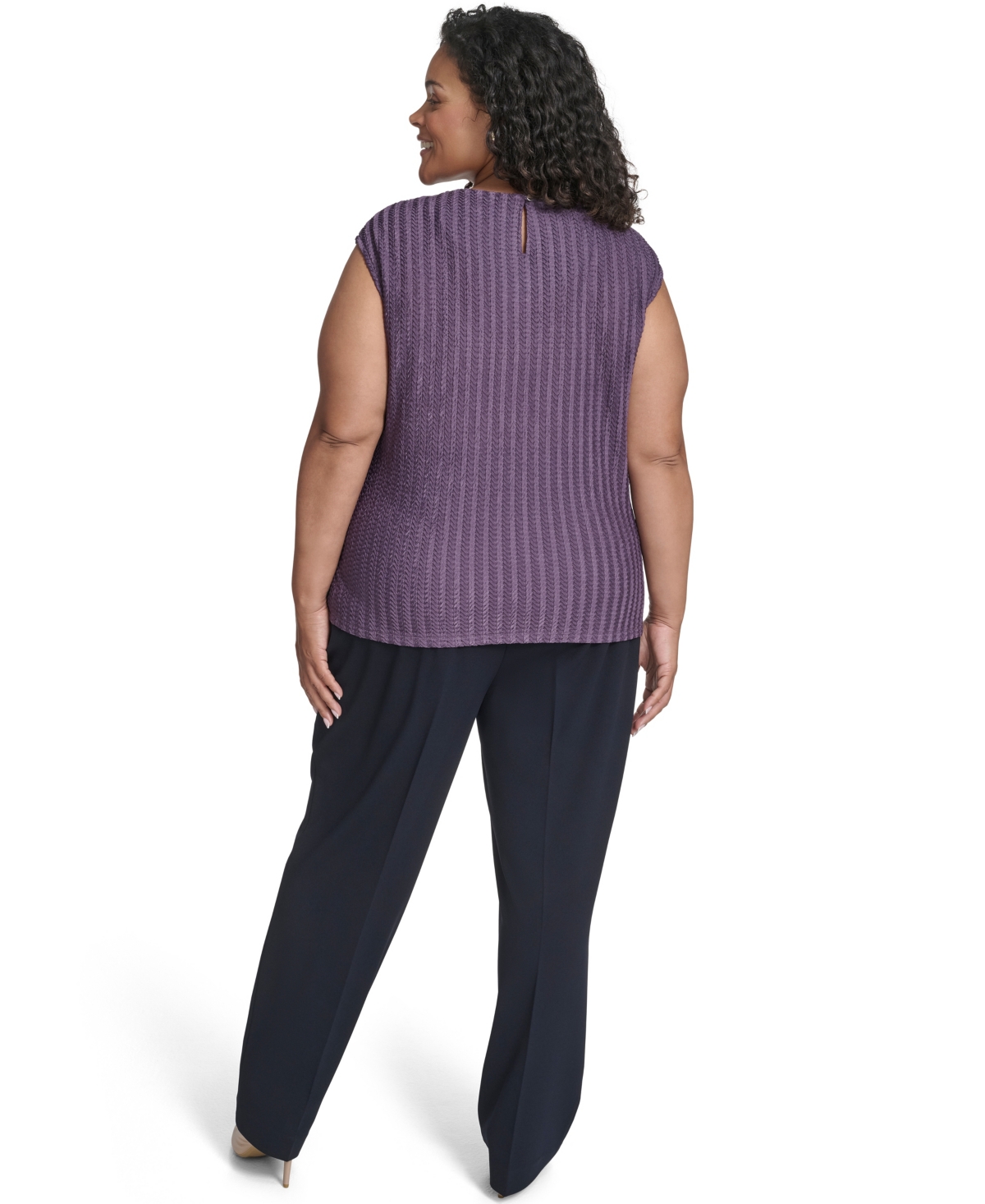 Calvin Klein Plus Size Cap Sleeve Textured Knit Top In Purple