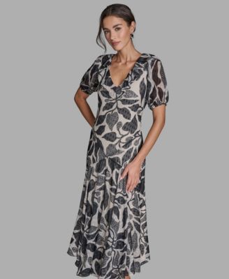 Women's Floral V-Neck Chiffon Maxi Dress