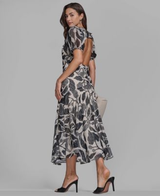 Women's Floral V-Neck Chiffon Maxi Dress