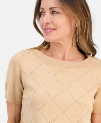 Petite Embellished Boat Neck Sweater