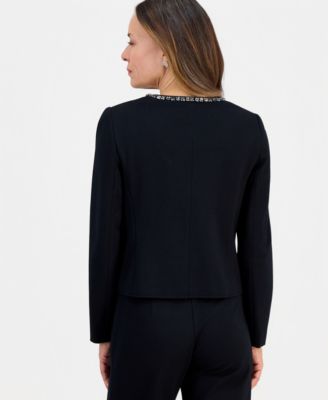 Petite Embellished-Neck Long-Sleeve Jacket