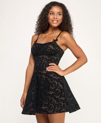 Junior's Flocked Lace Dress