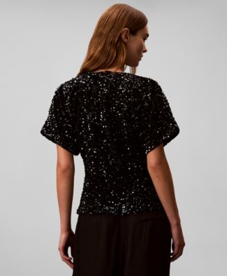 Women's V-Neck Sequin Top