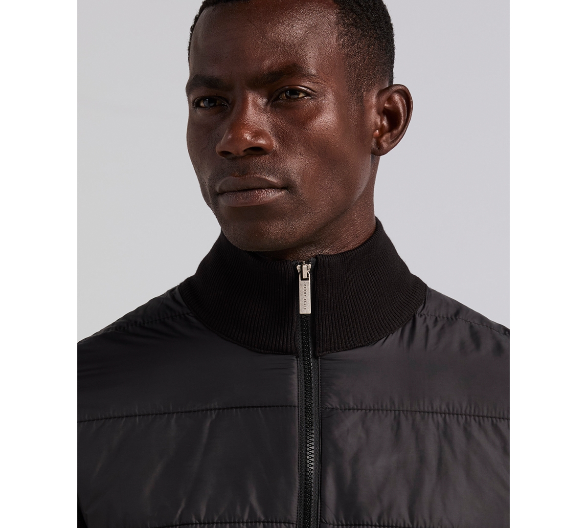 Perry Ellis Men's Quilted Front Zip Sweater
