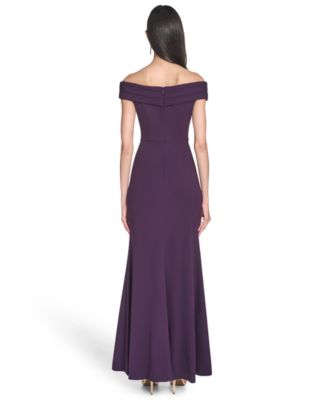 Petite Off Shoulder Pleated Ruffle Gown