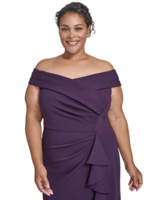 Plus Size Off Shoulder Pleated Ruffle Gown