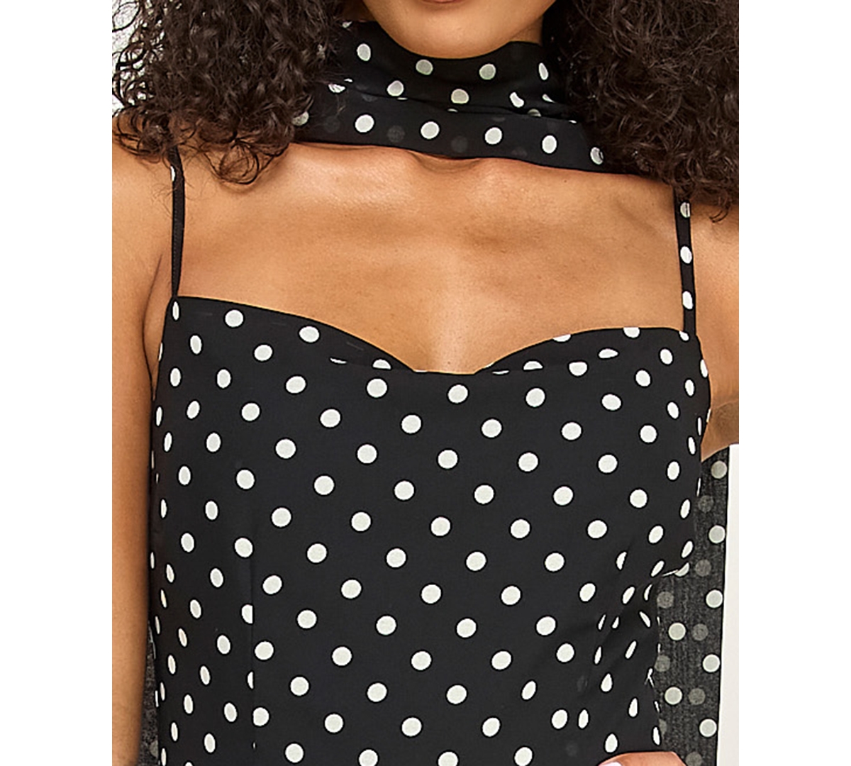 Seni & Cade Juniors' Polka Dot Sweetheart Neck Midi Dress with Scarf