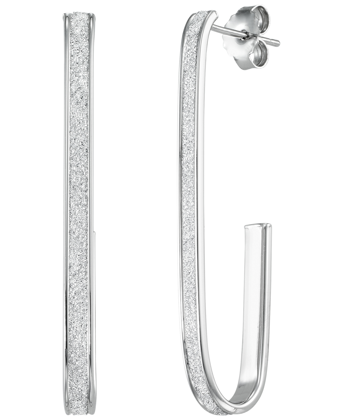 Macy's Glitter Polished 2-pc. Set J-hoop Earrings In Sterling Silver In Transparent