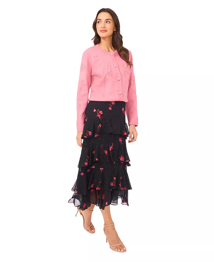 Women's Flower Embroidery Long Sleeves Cardigan Sweater - thumbnail 4