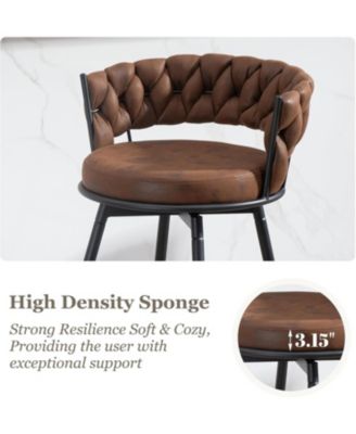 Swivel Bar Stools Set of 3, 24 Inches Modern Counter Height Bar Stools with Woven Back, Upholstered Suede Tall Barstools