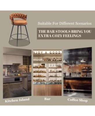 Swivel Bar Stools Set of 3, 24 Inches Modern Counter Height Bar Stools with Woven Back, Upholstered Suede Tall Barstools