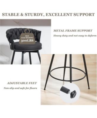 Swivel Bar Stools Set of 2, 24 Inches Modern Counter Height Bar Stools with Woven Back, Upholstered Suede Tall Barstools