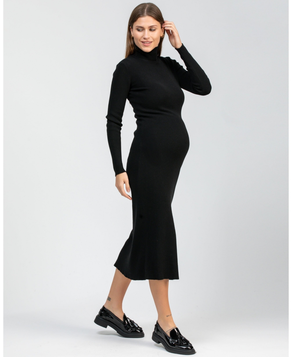 Maternity Turtleneck Maxi Dress Penelope with Side Slit