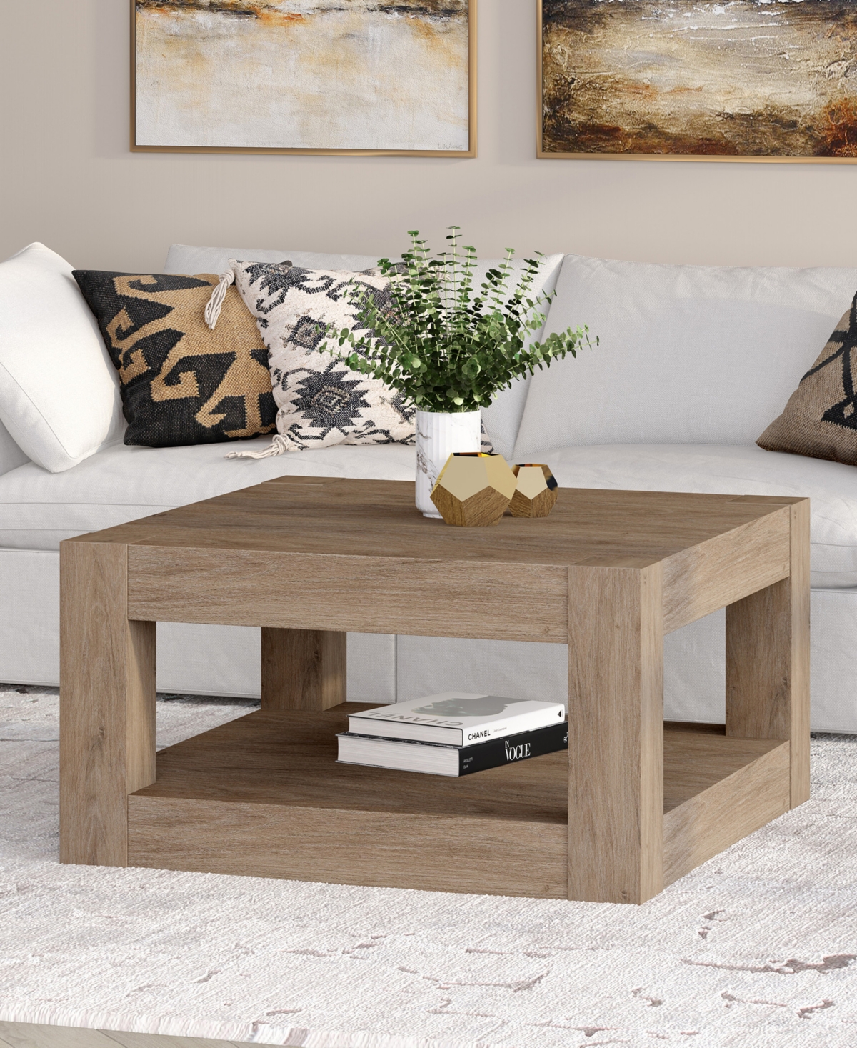 Hudson & Canal Hughes 32" Wood Wide Square Coffee Table