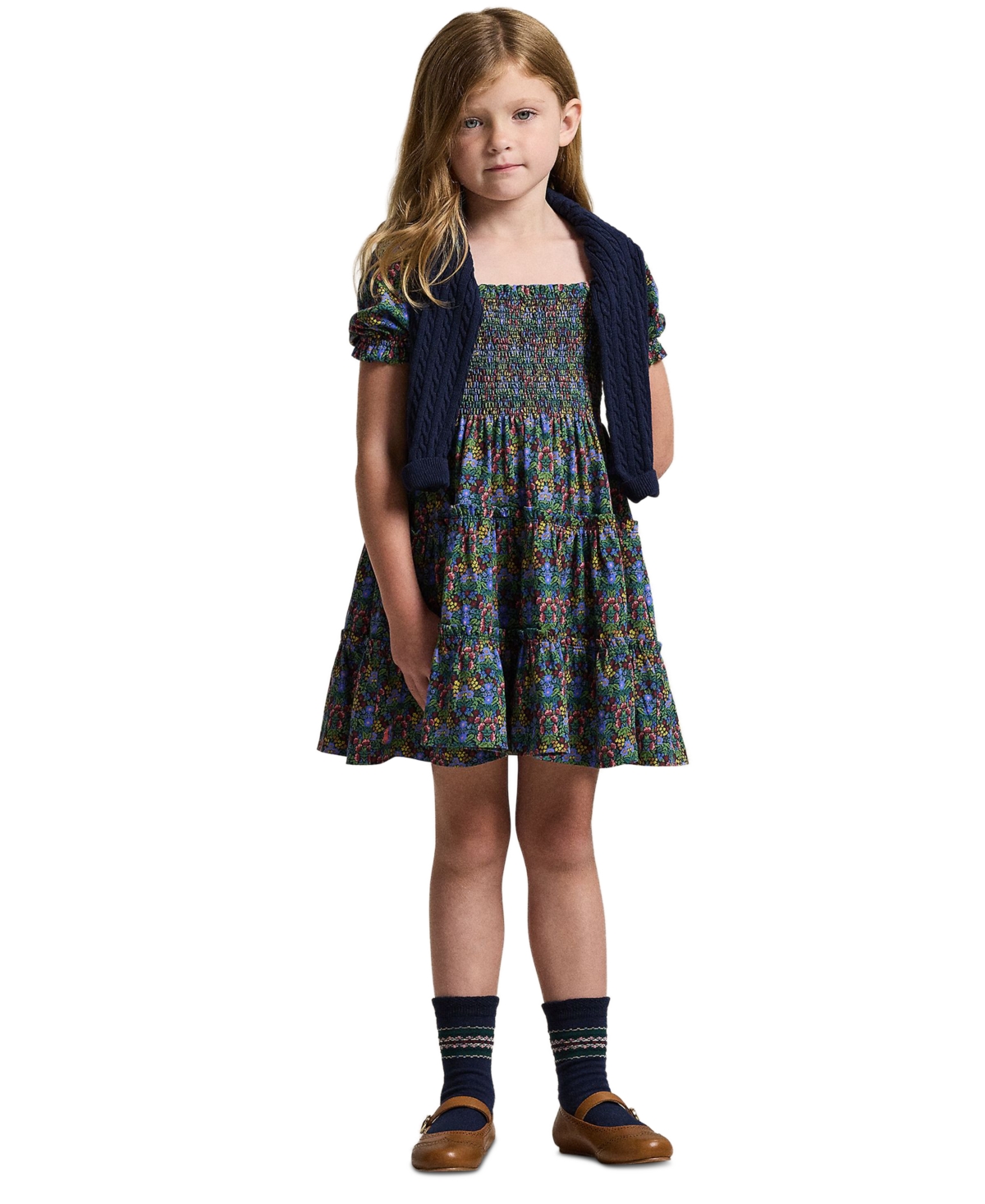 Polo Ralph Lauren Girls 2T-6X Floral Smocked Short Sleeve Dress