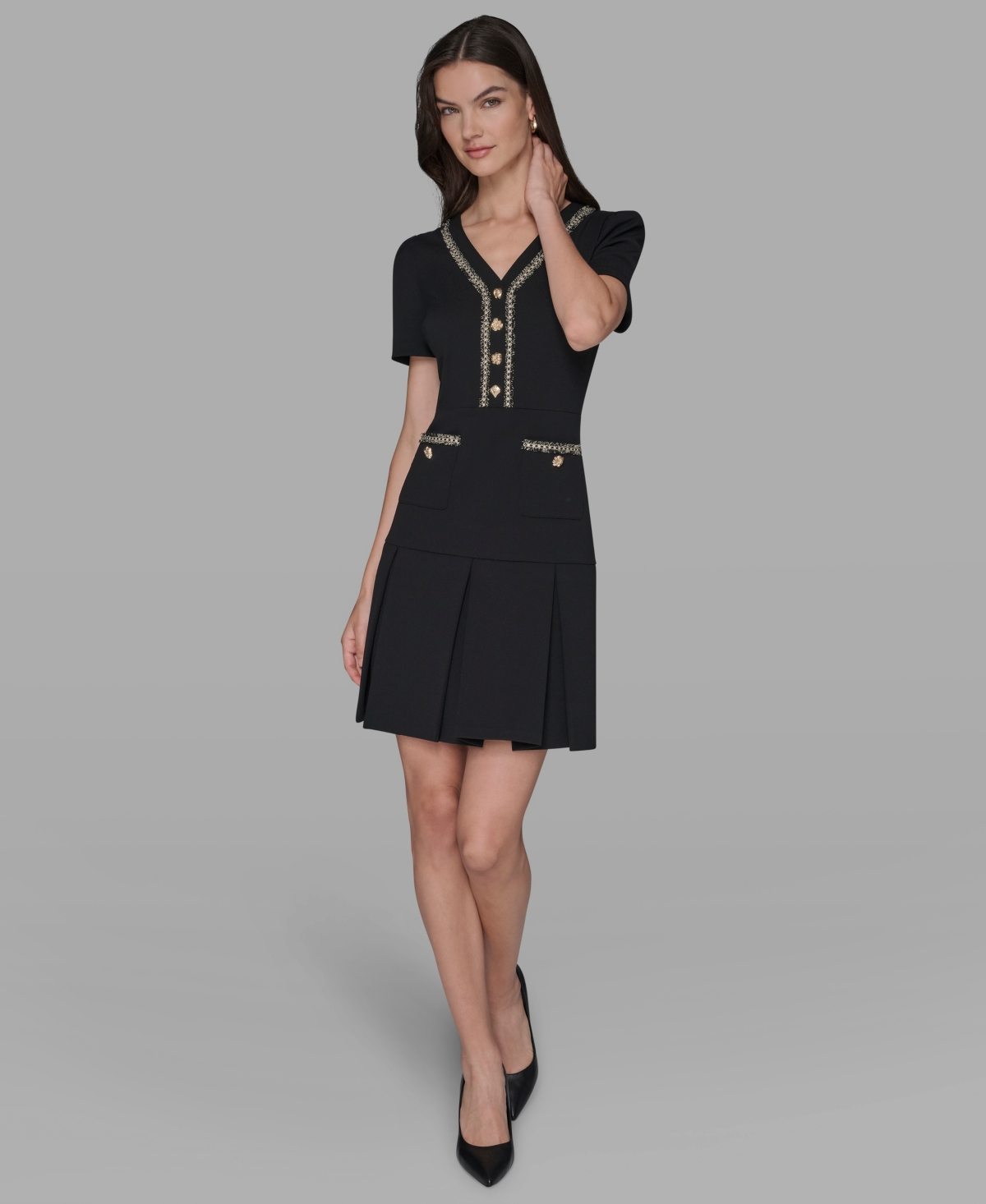 Karl Lagerfeld Women's V-neck A-line Dress In Black