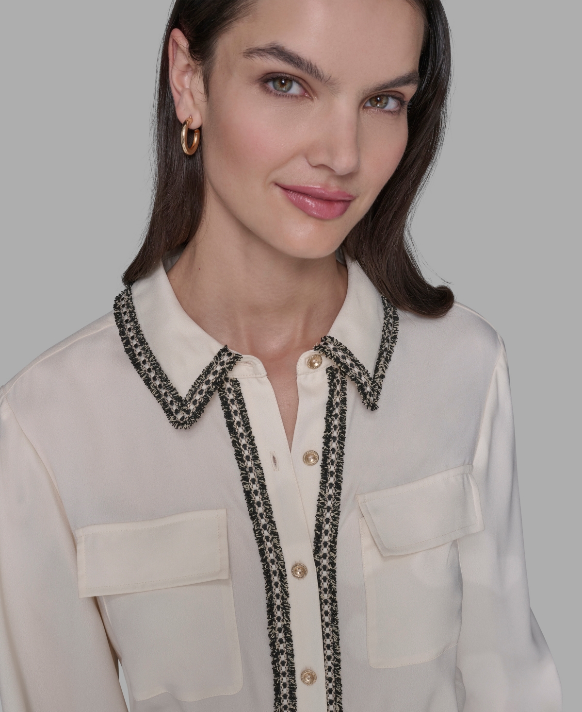 Karl Lagerfeld Paris Women's Collared Long-Sleeve Contrast Jumpsuit