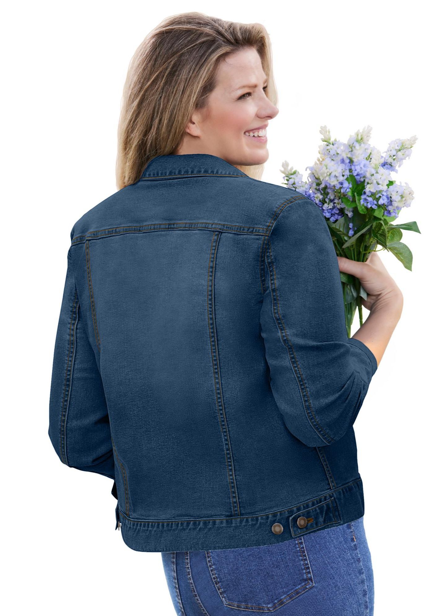 Женская куртка Woman Within Plus Size Stretch Denim Jean, цвет: Средний стоунвош — фото 2