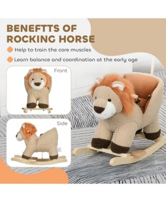 Kids Rocking Chair with Sound, Wood Base Seat, Safety Belt, Lion