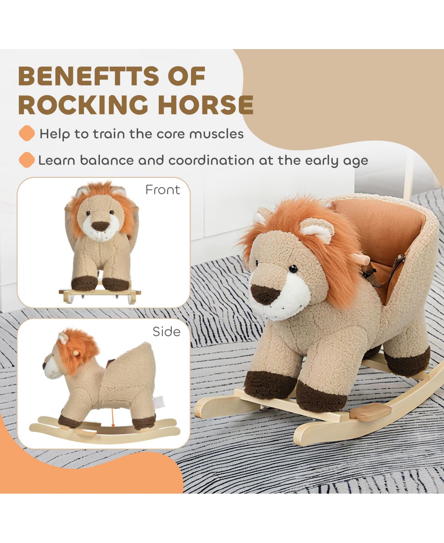 Детская игрушка Qaba Rocking Horse Lion with Sound, 88 lb. Capacity, Ages 18-36 Months — фото 6