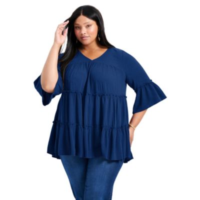 Women's Plus Size Amy Tiered Bell Sleeve Blouse