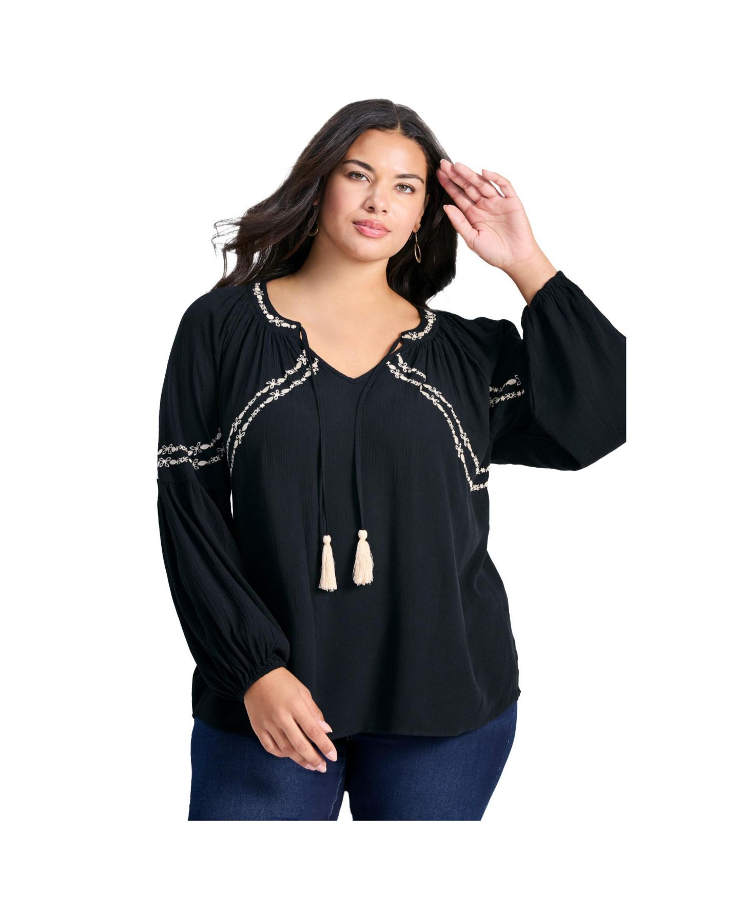 Женский топ Avenue Plus Size Isabelle Embroidered, цвет: Чёрный — фото 1
