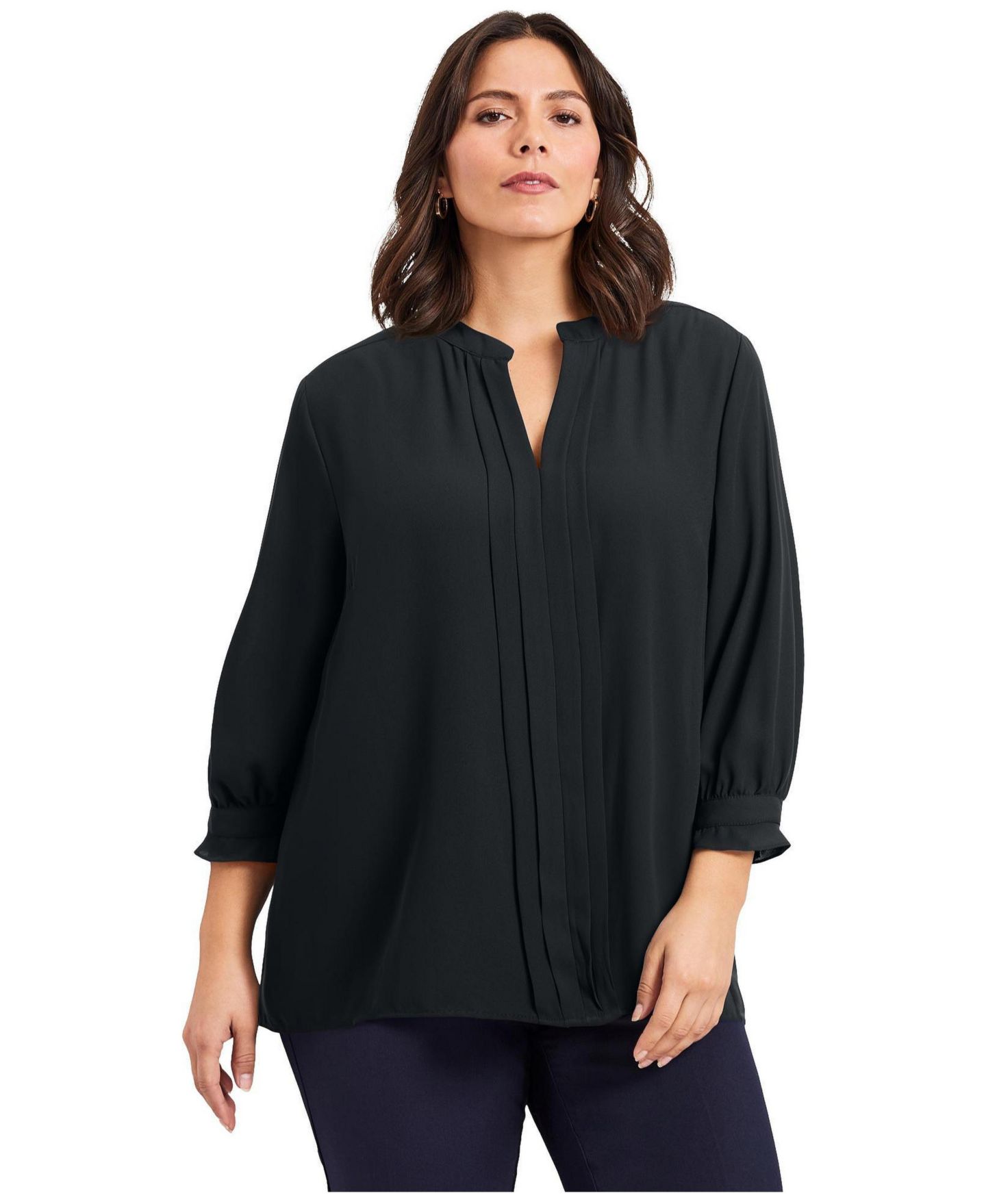 Женский топ Avenue Plus Size Pintuck Popover, цвет: Чёрный, вариант 1 — фото 1